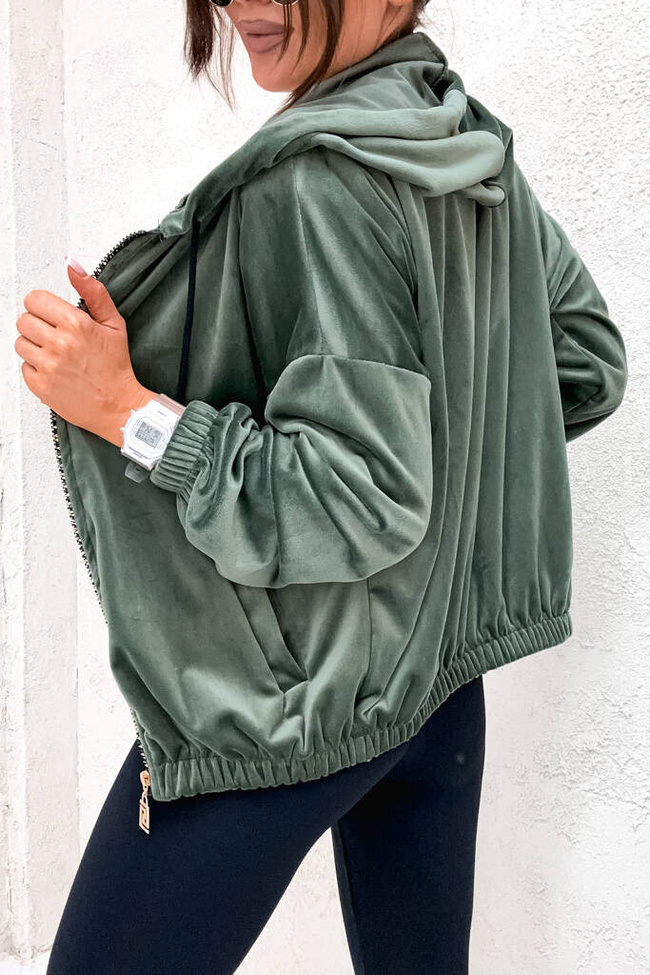 BLUZA ZAMSZOWA Z OZDOBNYM ZAMKIEM- ZIELONA