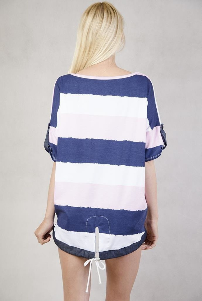 Bluzka w biało-granatowo-różowe  pasy