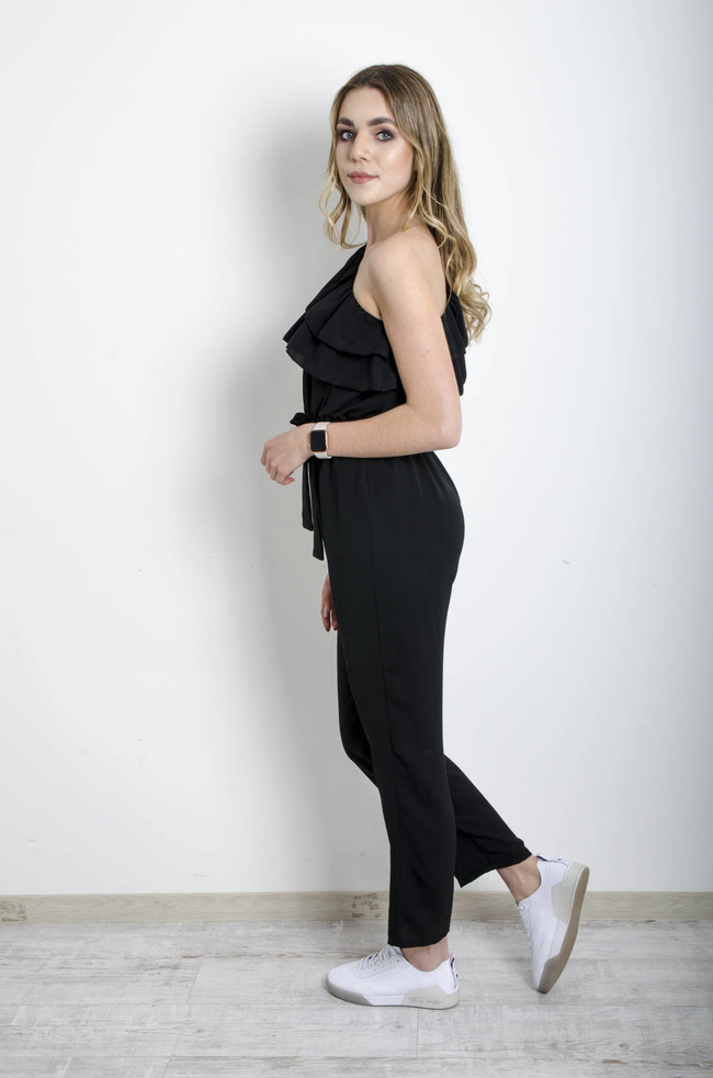 SZYFONOWY KOMBINEZON NA JEDNO RAMIĘ - CZARNY