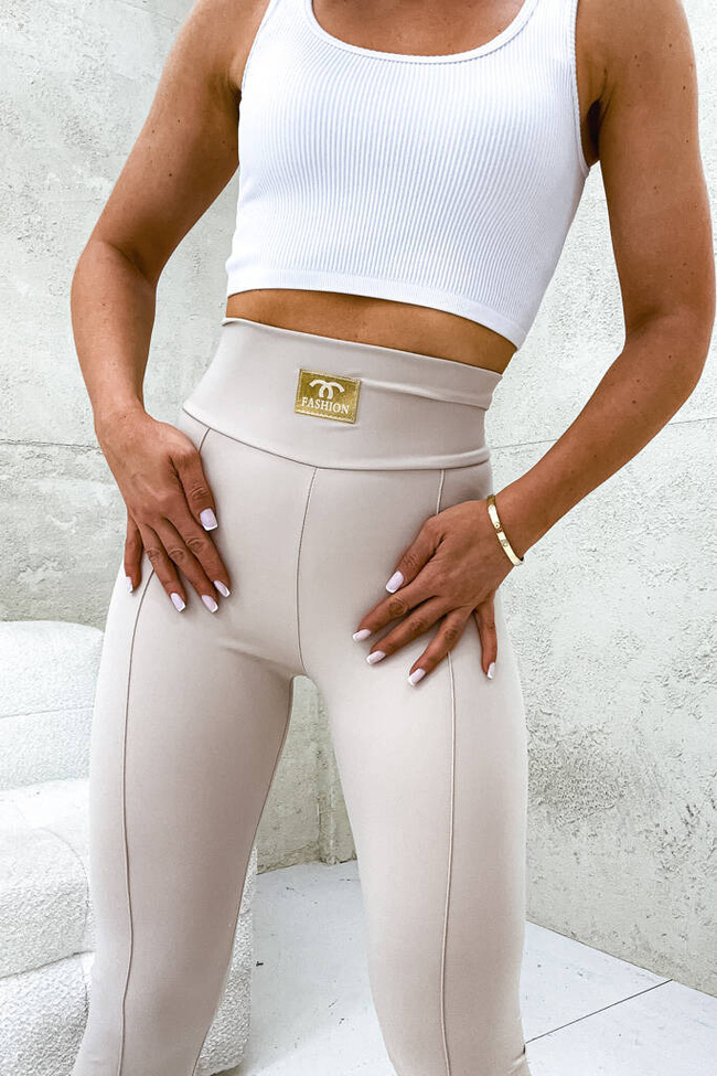 LEGGINSY Z MARSZCZENIEM I ZAMKIEM- BEŻOWE