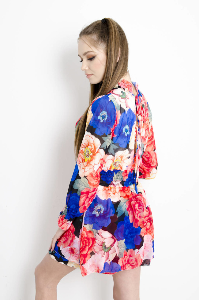 SUKIENKA-KOMBINEZON W KWIATY - GRANATOWA