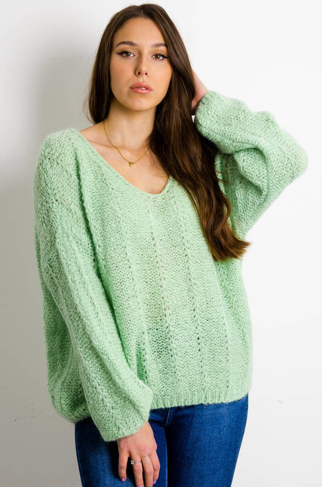 ZIELONY LUŻNY SWETER OVERSIZE