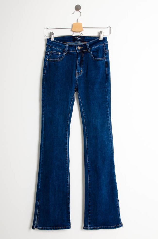 NIEBIESKIE SPODNIE JEANSOWE DZWONY Z ROZCIĘCIEM 