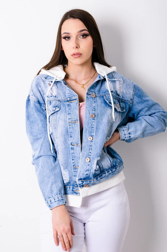 KURTKA JEANSOWA ALA BLUZA Z KAPTUREM