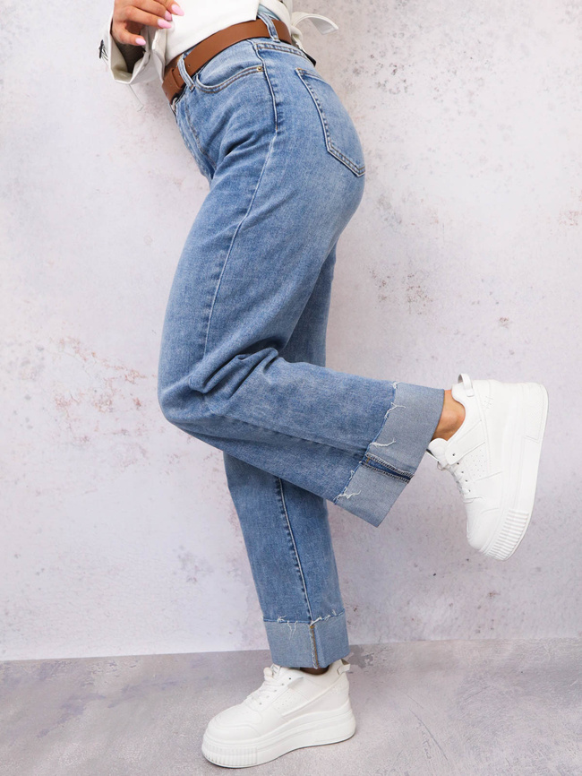 SPODNIE JEANSOWE Z PODWINIĘTĄ NOGAWKĄ- CIEMNY JEANS+ PASEK