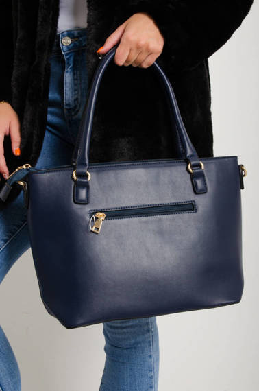 TORBA TYPU SHOPPER Z IMITACJI SKÓRY- GRANATOWA