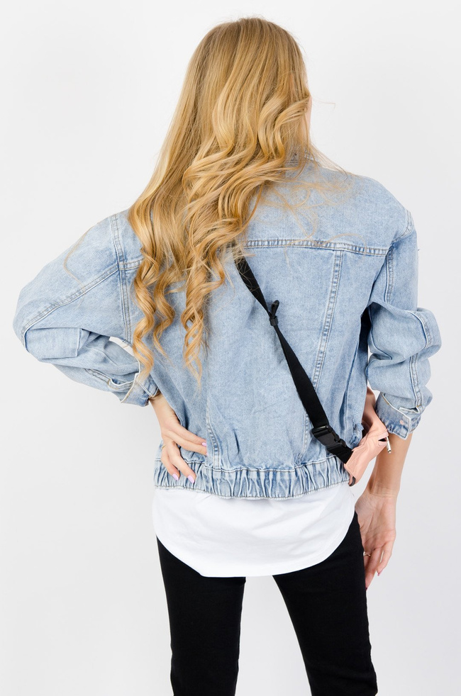 WIOSENNA KURTKA JEANSOWA BOMBERKA Z PRZETARCIAMI 