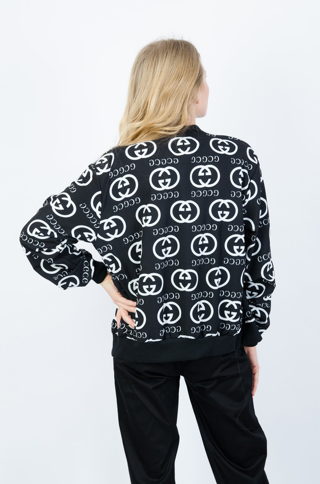 CZARNA SATYNOWA BLUZA ZAPINANA NA ZAMEK GG