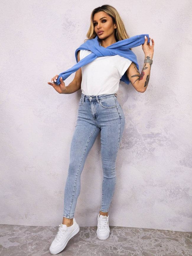 SPODNIE JEANSOWE Z WYSOKIM STANEM - NIEBIESKIE