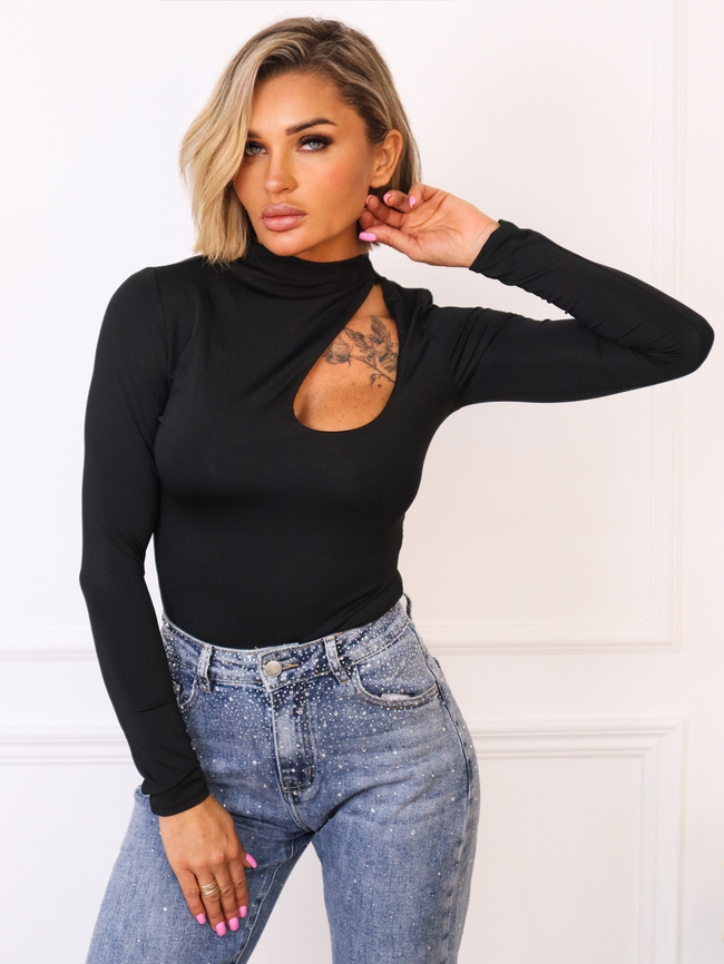 BODY Z WYCIĘCIEM I DŁUGIM RĘKAWEM- CZARNE