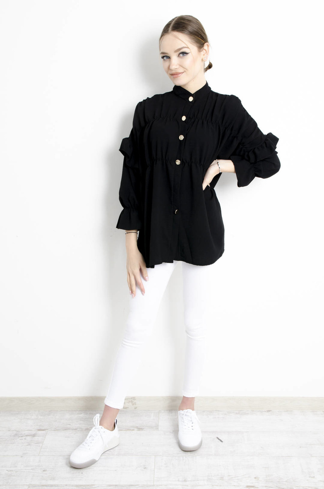 KOSZULA CZARNA Z FALBANAMI