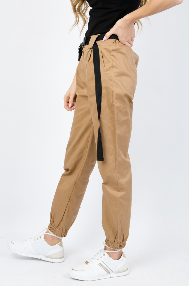 BRĄZOWE JOGGERY Z NERKĄ - WYSOKI STAN 