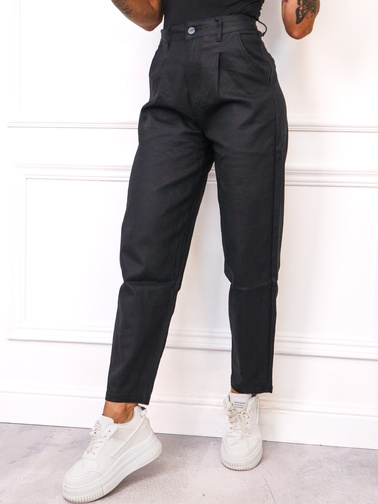 SPODNIE WOSKOWANE MOM FIT- CZARNE