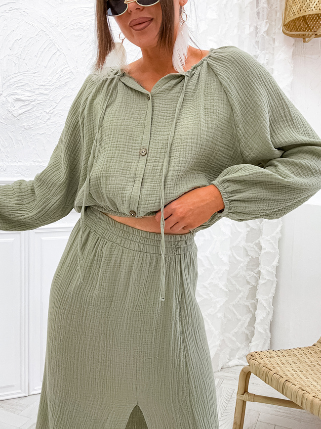 KOMPLET BAWEŁNIANY BLUZKA+ SPÓDNICA- ZIELONA