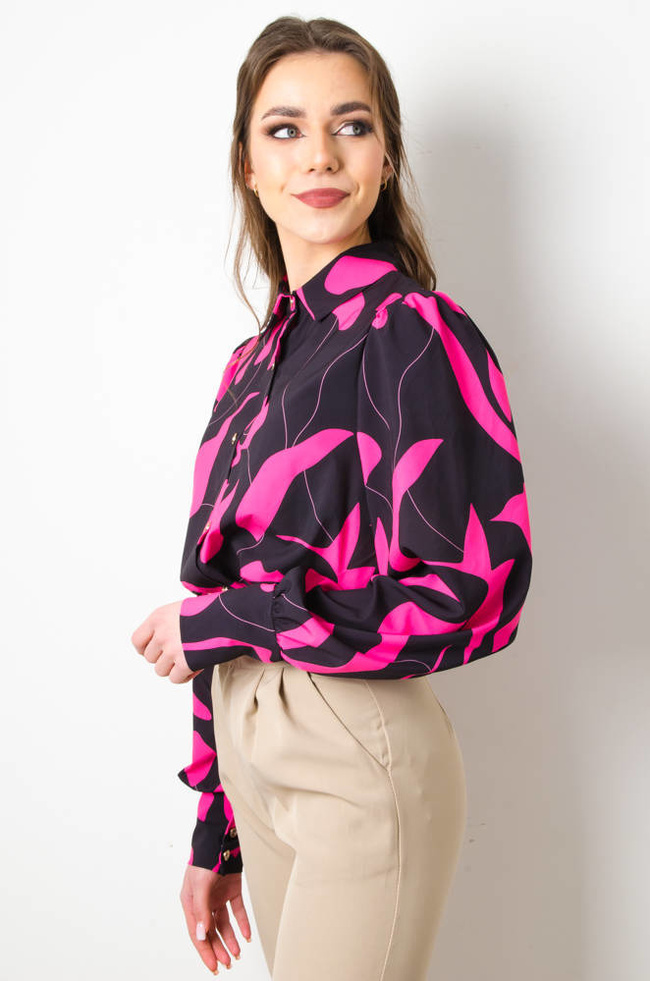 KOSZULA WZORZYSTA Z GUZIKAMI- CZARNO-RÓŻOWA 