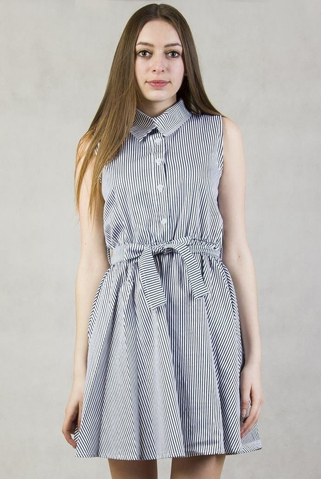 Biało-granatowa sukienka w paski