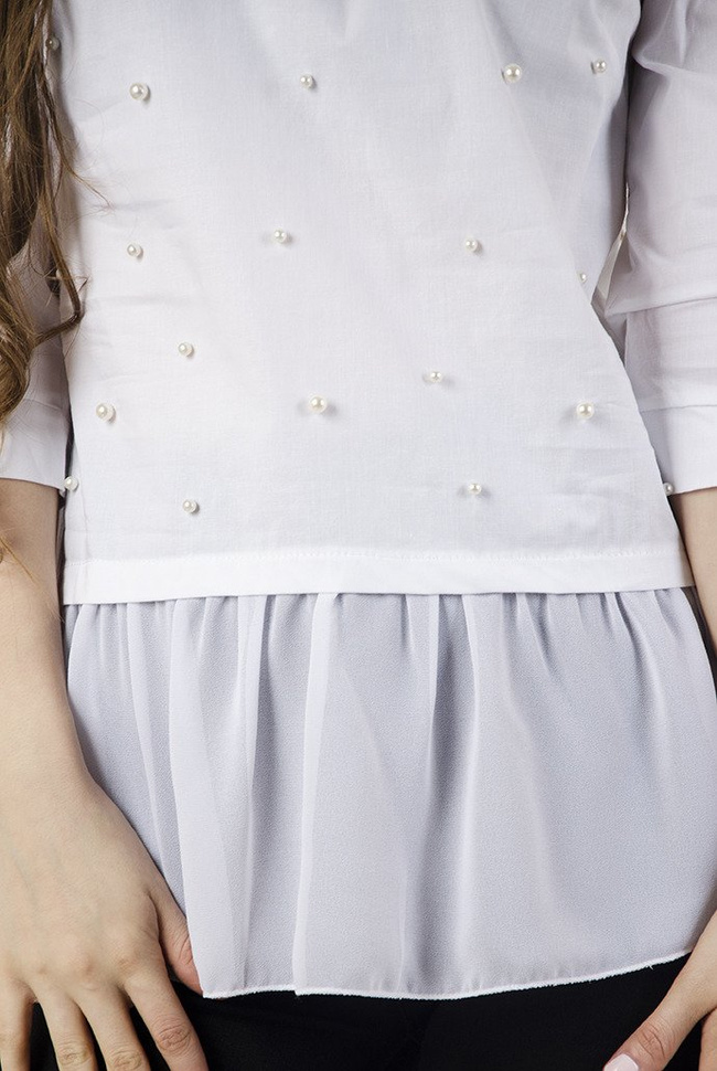 Biała bluzka koszulowa z przedłużeniem z tiulu