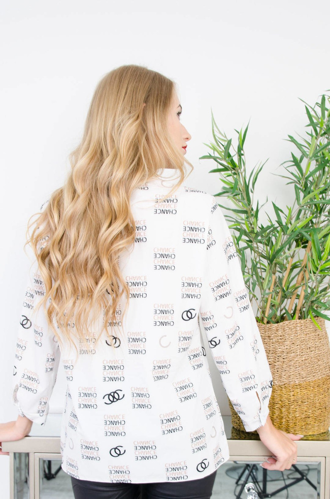 BIAŁA WZORZYSTA BLUZKA Z KOŁNIERZEM