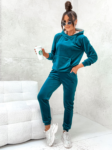 WELUROWY KOMPLET DRESOWY BLUZA Z KAPTUREM+ SPODNIE- MORSKI