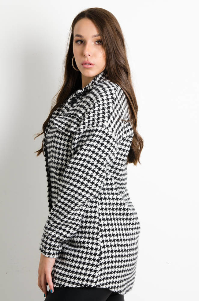 KURTKA KOSZULOWA W PEPITKĘ ZAPINANA NA GUZIKI