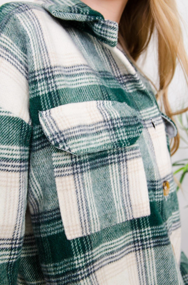 ZIELONA FLANELOWA KOSZULA W KRATĘ ZAPINANA NA GUZIKI