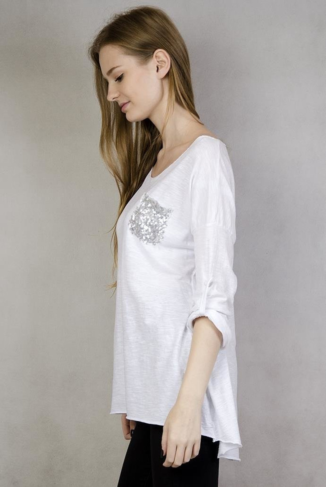 Asymetryczna biała bluzka z cekinami