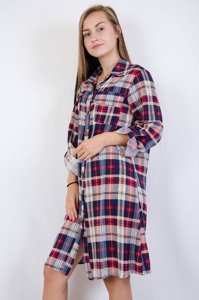 Tunika w kratę zapinana na guziki