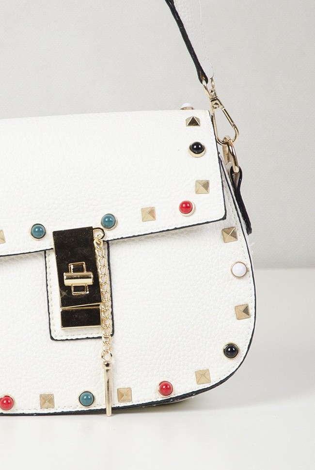 Biała torebka z kolorowym paskiem