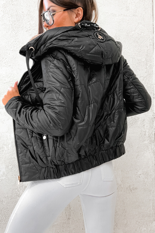 KURTKA PRZEJŚCIOWA Z OZDOBNYMI WSTĄŻKAMI- CZARNA