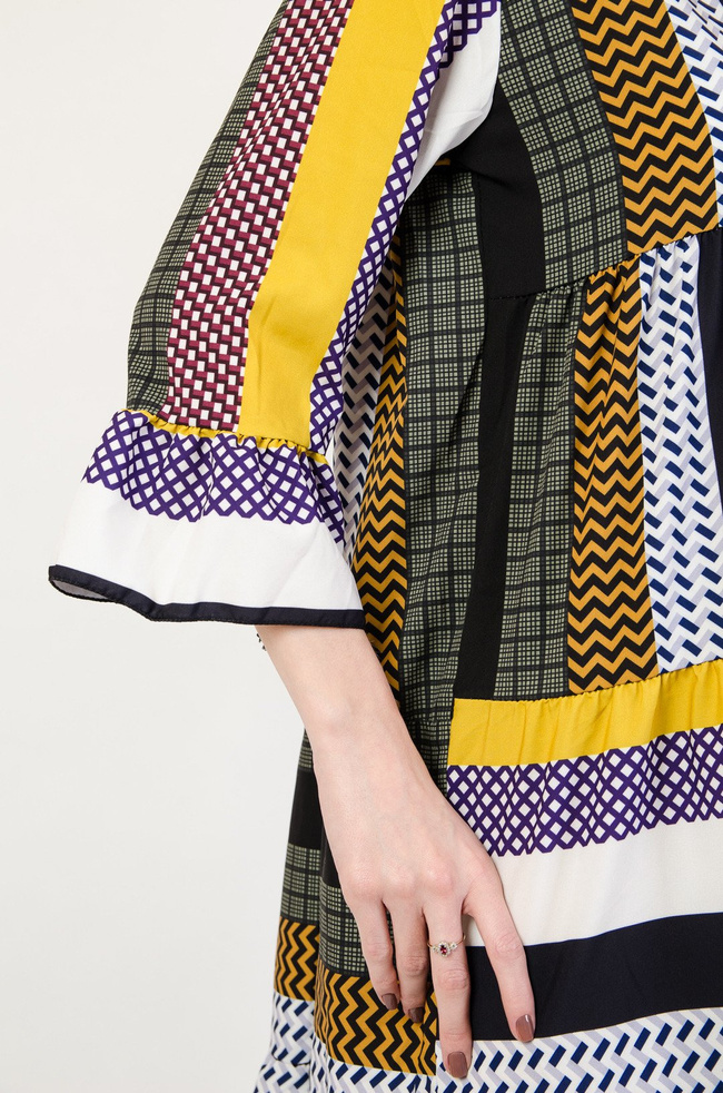 Żółto-zielona wzorzysta sukienka Oversize