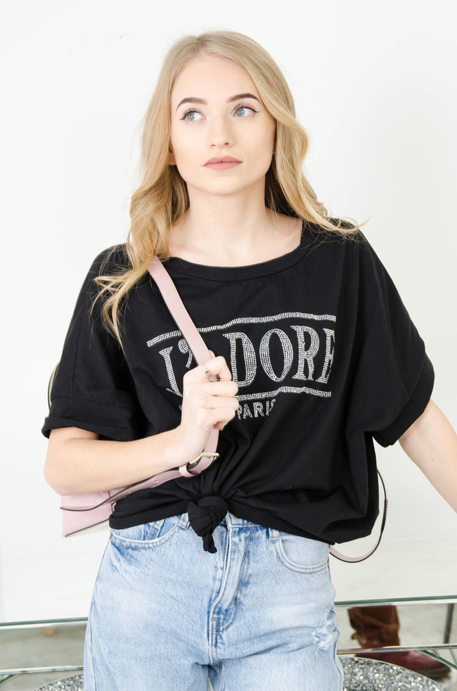 CZARNA BLUZKA OVERSIZE Z NAPISEM J'ADORE PARIS