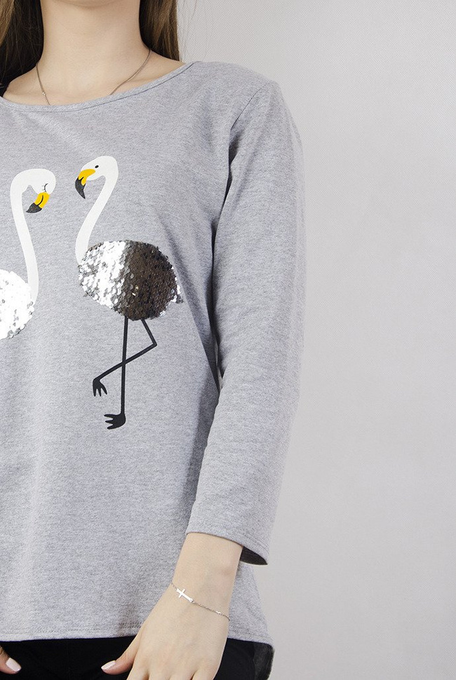 Szara bluzka z flamingami