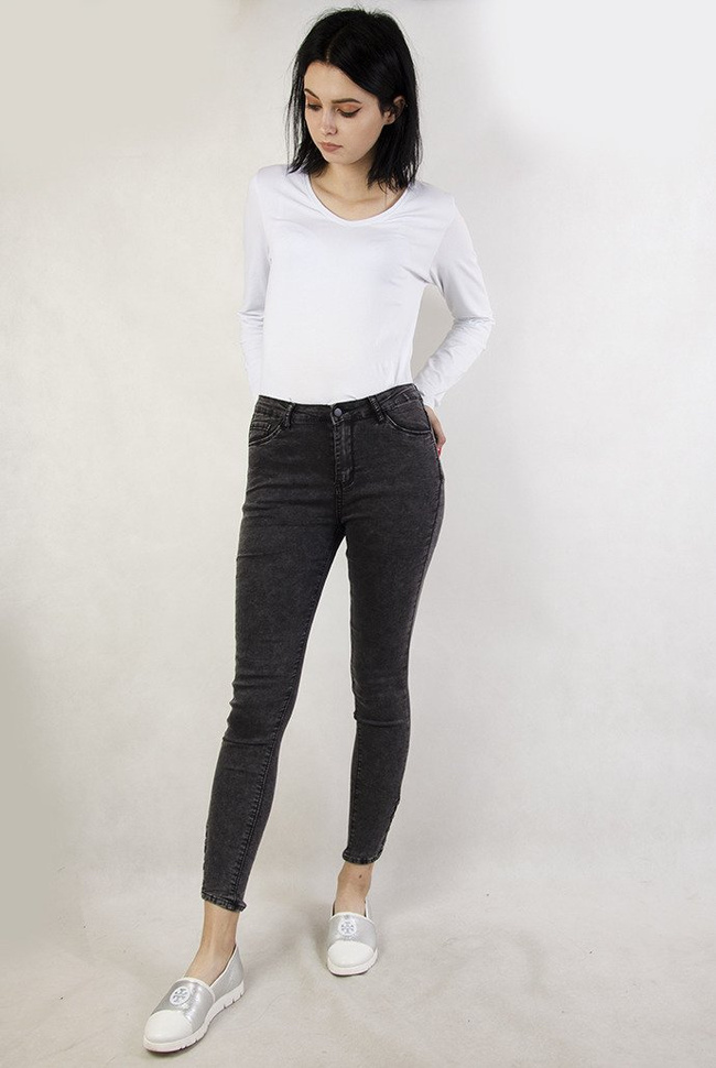 Szare spodnie skinny jeans z zatrzaskami przy nogawce