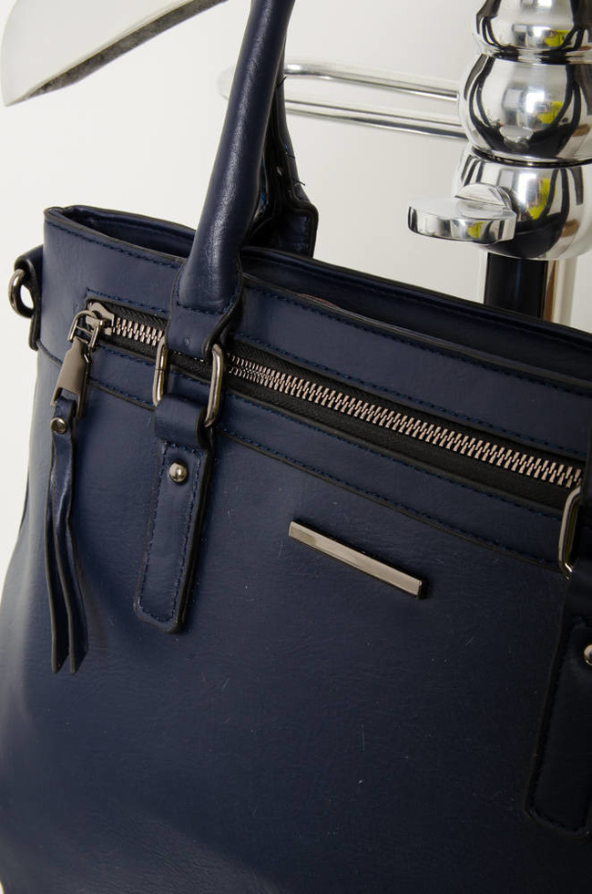 GRANATOWA TOREBKA Z IMITACJI SKÓRY TYPU SHOPPER