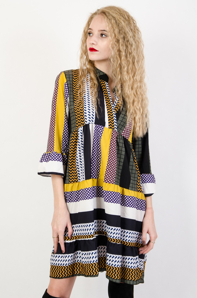 Żółto-zielona wzorzysta sukienka Oversize