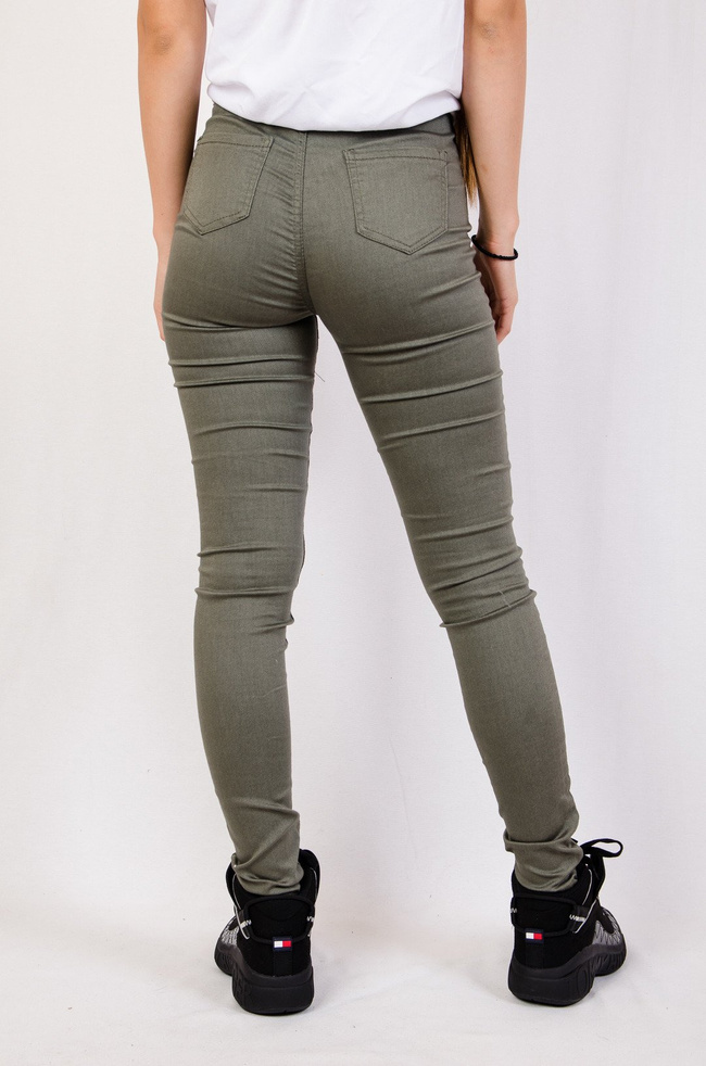 Zielone spodnie skinny jeans z wysokim stanem