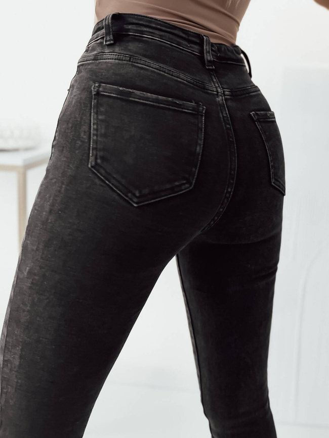 CZARNE SPODNIE JEANSOWE Z GUZIKAMI- BARDZO WYSOKI STAN