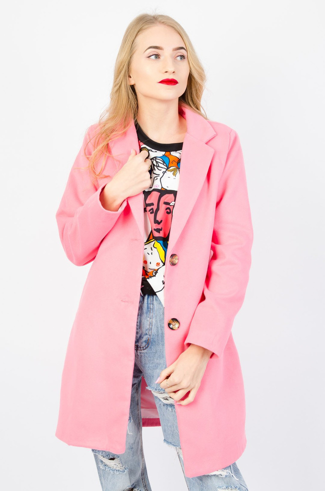 WIOSENNY PŁASZCZ W PASTELOWYM ODCIENIU - JASNO RÓŻOWY