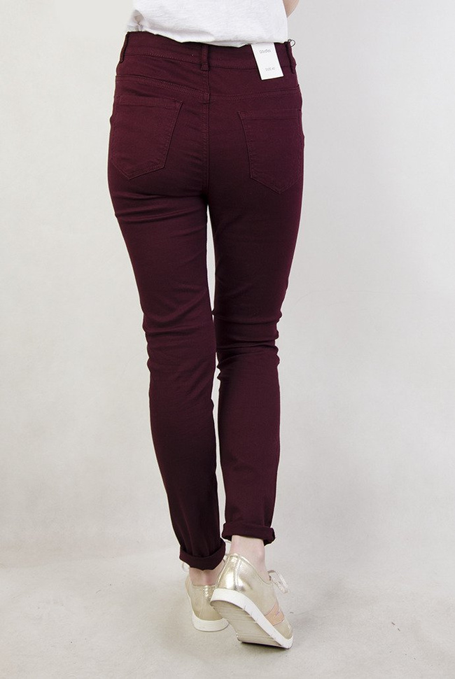 (Rozmiary L-4 XL) Bordowe przylegające spodnie z wysokim stanem