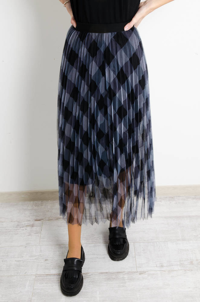 SZARA SPÓDNICA TIULOWA W KRATĘ