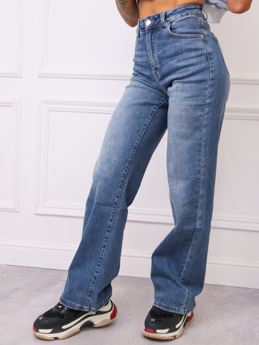 SPODNIE JEANSOWE Z SZEROKĄ NOGAWKĄ I WYSOKIM STANEM- NIEBIESKIE