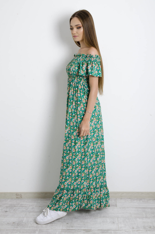 SUKIENKA MAXI W KWIATY - ZIELONA