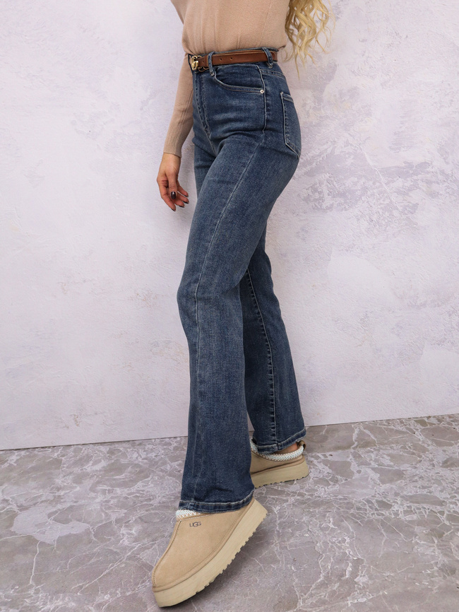 SPODNIE JEANSOWE FLARE DZWONY- GRANATOWE