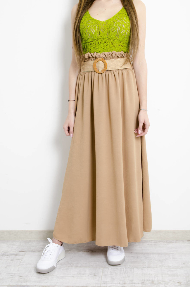 SPÓDNICA MAXI Z GUMĄ + PASEK BRĄZOWA