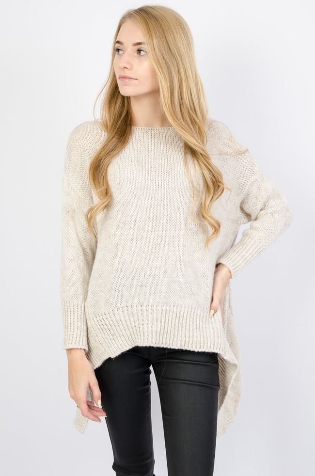 BEŻOWY ASYMETRYCZNY SWETER