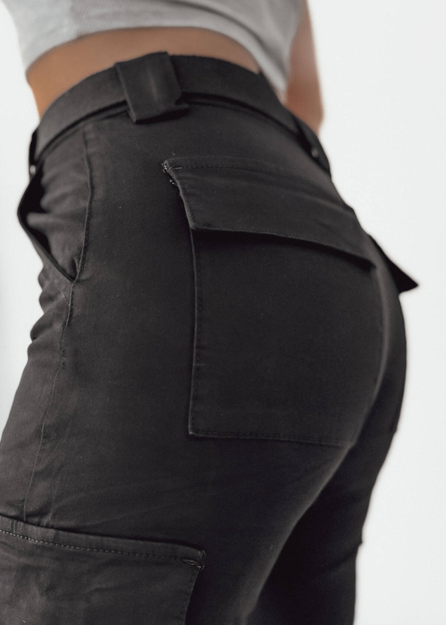 SPODNIE BOJÓWKI Z KIESZENIAMI+ PASEK- CZARNE