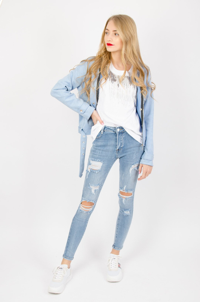 RAMONESKA Z IMITACJI ZAMSZU W KOLORZE NIEBIESKIM