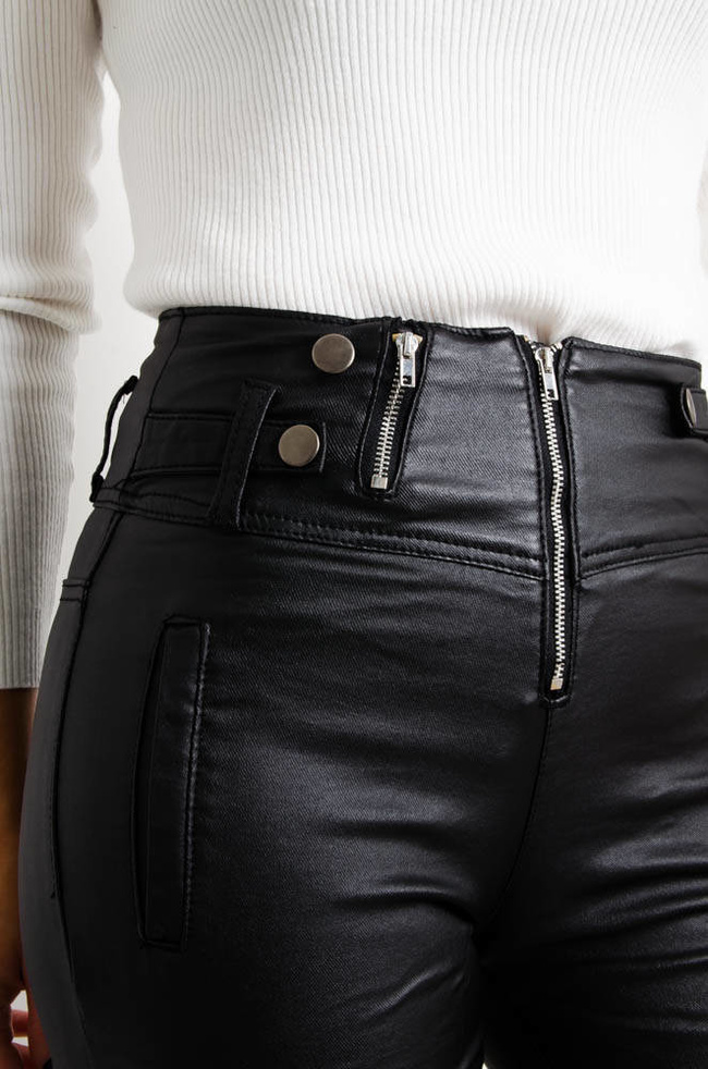 CZARNE SPODNIE WOSKOWANE PUSH UP- BARDZO WYSOKI STAN