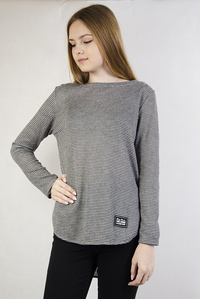 Asymetryczna bluzka w szaro-czarne wzorki