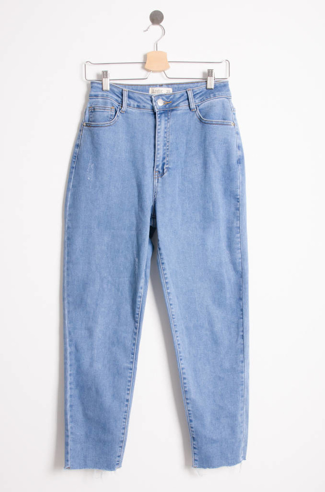 SPODNIE JEANSOWE MOM STRETCH Z PRZETARCIAMI- WYSOKI STAN